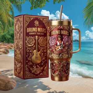 Bruno Mars Romantic Tour 2026 Collector's Edition Gold & Maroon Tumbler