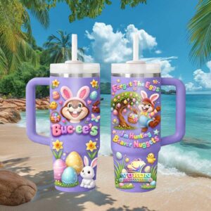 Buc ee's Easter Edition Purple Travel Tumbler Forget The Eggs I'm Hunting Beaver Nuggets