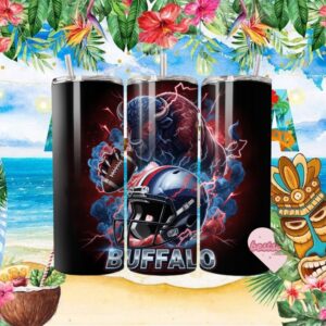 Buffalo Bills Mascot Charging Bison Lightning Football Tumbler