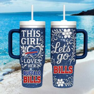 Buffalo Bills This Girl Loves Her Bills Blue Glitter 40oz Tumbler