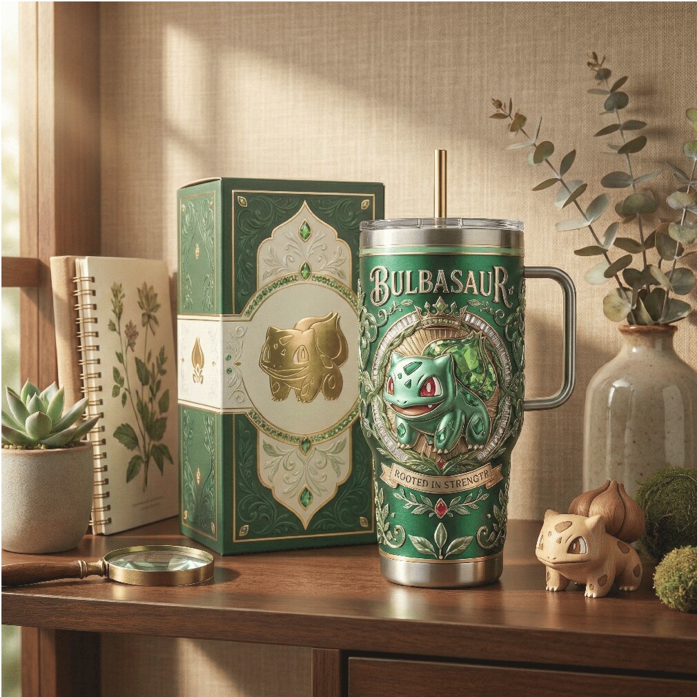 Bulbasaur Pokemon Rooted in Strength 40oz Tumbler with Handle Bulbasaur Pokemon Rooted in Strength 40oz Tumbler with Handle