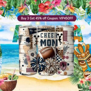 Cheetah Print Cheer Mom Football Tumbler Wrap Game Night Pom Poms