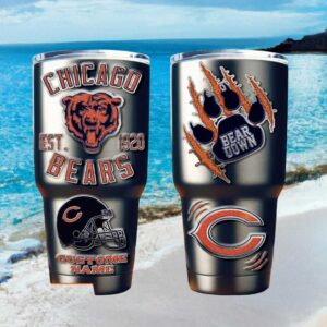 Chicago Bears Bear Down Personalized Tumbler Custom Name NFL Steel Mug