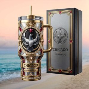 Chicago The Windy City Luxury 40oz Tumbler Gold & Ruby Jeweled Gift Set