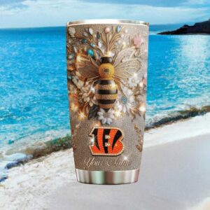 Cincinnati Bengals Personalized Jeweled Bee Diamond Sparkle Tumbler