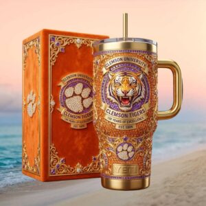 Clemson University Tigers 130 Years of Excellence 3D Jeweled Purple & Orange Tumbler