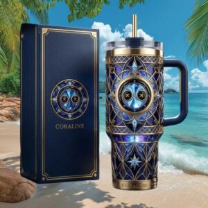 Coraline “Other Mother” Button Eyes & Secret Key Luxury Blue Tumbler