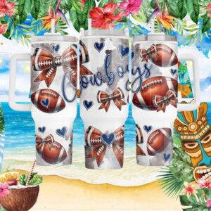 Cowboys Football Coquette Bows and Hearts Girly Tumbler Wrap