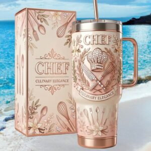 Culinary Elegance Chef 40oz Tumbler   Rose Gold & Pearl Professional Gift Box