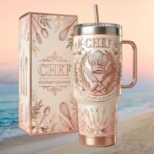 Culinary Elegance Chef 40oz Tumbler Rose Gold & Pearl Professional Gift Box