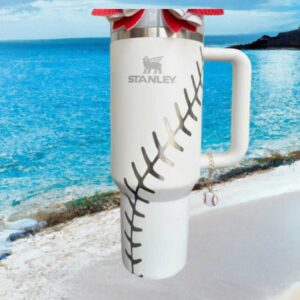 Custom Baseball Stitch Engraved Insulated Tumbler with Baseball Charm