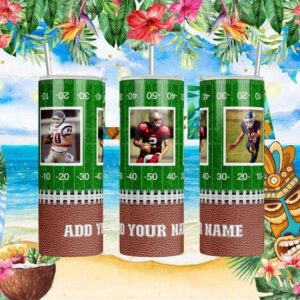 Custom Football Field Photo Frame Personalized Sports Skinny Tumbler Design
