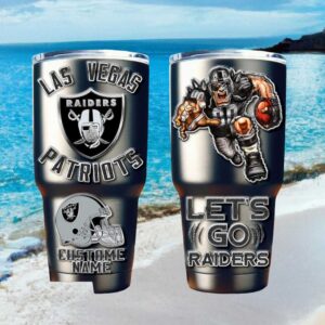 Custom Las Vegas Raiders Tumbler Personalized Name NFL Football Mascot Travel Mug