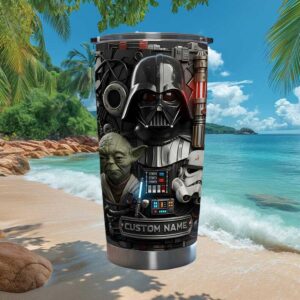 Custom Name Star Wars Darth Vader & Yoda 20oz Skinny Tumbler Personalized Sci Fi Galactic Warrior Coffee Tumbler