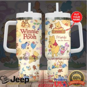 Custom Name Winnie The Pooh “Friends Brighten Your Day” 40oz Tumbler