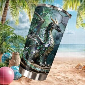 Custom Stained Glass Dragon Tumbler Mythical Green Dragon Personalized Gift