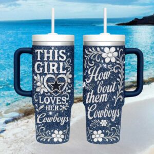 Dallas Cowboys Aesthetic Floral Glitter Football 40oz Tumbler Design