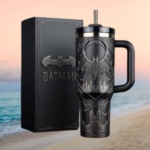 Dark Knight Batman Gotham City 3D Sculpted Matte Black 40oz Tumbler