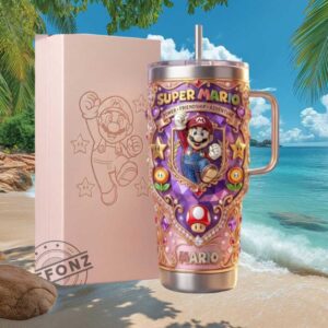 Deluxe Super Mario 3D Crystal & Gem Encrusted 40oz Insulated Travel Tumbler