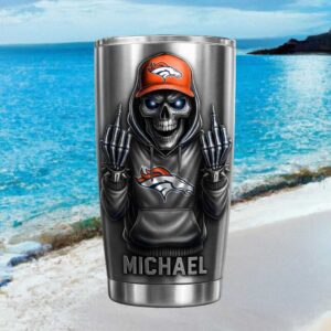 Denver Broncos Skull Middle Finger Custom Name Tumbler Personalized Drinkware