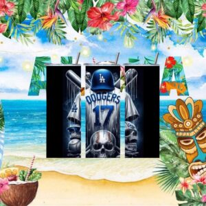 Dodgers Baseball Skull #17 Dripping Paint Art Tumbler Design