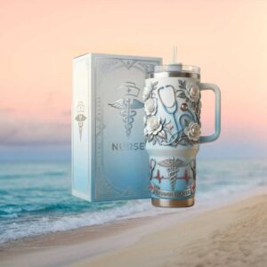 Elegant Nurse 3D Floral Caduceus Blue Ombre Medical Professional Tumbler
