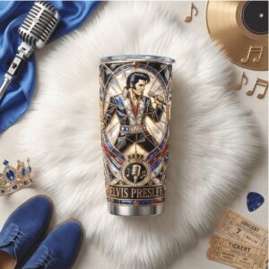 Elvis Presley “King of Rock” Stained Glass Tribute 40oz Tumbler