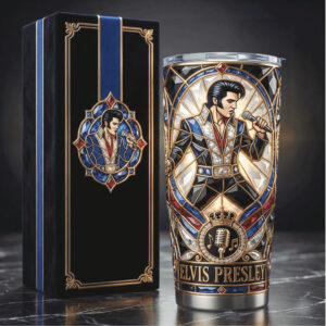 Elvis Presley “King of Rock” Stained Glass Tribute 40oz Tumbler