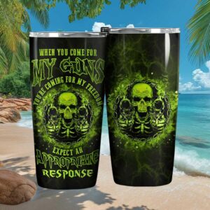 Expect An Appropriate Response Green Skull With Guns Freedom Tumbler