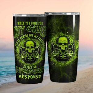 Expect An Appropriate Response Green Skull With Guns Freedom Tumbler