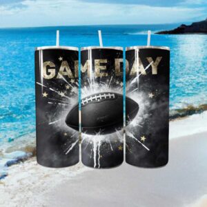 Explosive Game Day Football Tumbler Design   Black and Gold Stars Wrap