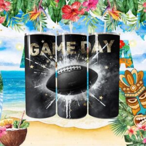 Explosive Game Day Football Tumbler Design Black and Gold Stars Wrap