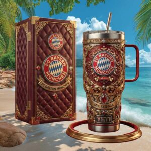 FC Bayern Munchen “Mia San Mia” 40oz Tumbler   Luxury Red & Gold Soccer Fan Tumbler