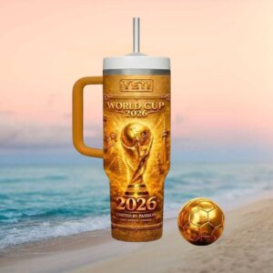 FIFA World Tumbler 2026 United By Passion Gold Insulated Tumbler with Handle