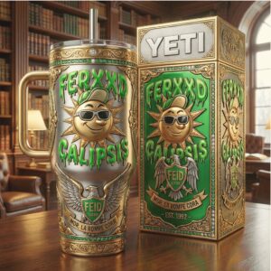 Feid Ferxxo Calipsis 40oz Tumbler Latin Urban Artist Limited Edition Green & Gold Tumbler