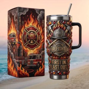 Firefighter “First In Last Out” Embossed Tumbler 3D Fire & Helmet Collector Set