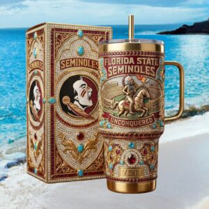 Florida State Seminoles “Unconquered” Gold Leaf & Turquoise Inlay Tumbler