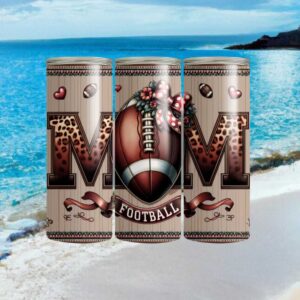 Football Mom Leopard Print Ribbon and Floral  Tumbler Wrap