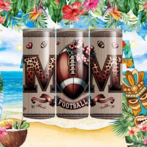 Football Mom Leopard Print Ribbon and Floral Tumbler Wrap