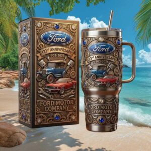 Ford Motor Company 123rd Anniversary 1903 2026 3D Embossed 40oz Tumbler with Handle