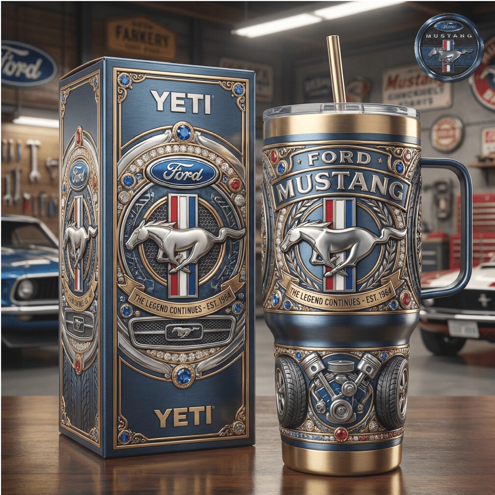Ford Mustang “The Legend Continues” 3D Engine & Logo Embossed Blue Tumbler Ford Mustang “The Legend Continues” 3D Engine & Logo Embossed Blue Tumbler