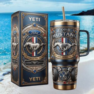 Ford Mustang The Legend Continues Est. 1964 3D Chrome Style Tumbler & Yeti Box