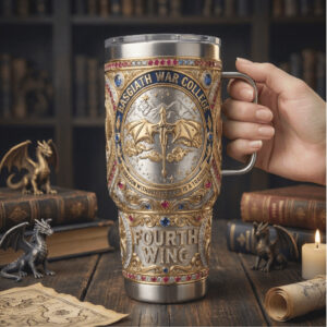 Fourth Wing Basgiath War College Dragon 3D Metal Effect Commemorative Tumbler