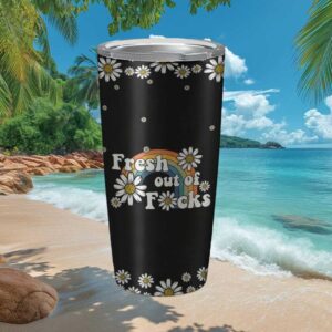 Fresh Out of Fucks Retro Daisy Rainbow Black Aesthetic Tumbler