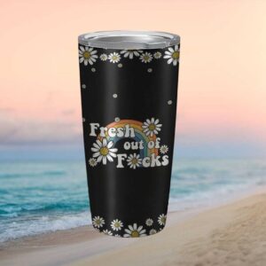 Fresh Out of Fucks Retro Daisy Rainbow Black Aesthetic Tumbler