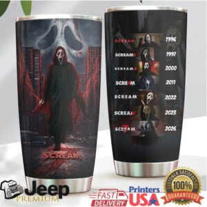 Ghostface Blood Splatter Scream Movie Series Evolution Stainless Steel Tumbler