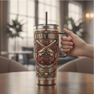 Guns N' Roses “Welcome to the Jungle” 3D Floral & Pistol 40oz Tumbler