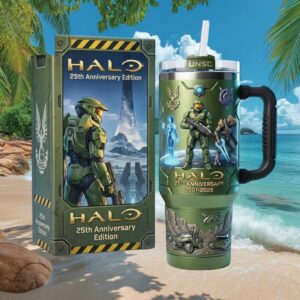 Halo 25th Anniversary Edition 2001 2026 Master Chief 40oz Tumbler UNSC Olive