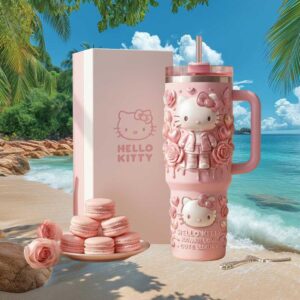 Hello Kitty Kawaii Love Luxury 3D Sculpted Pink Tumbler with Handle