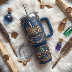 Hogwarts School of Witchcraft & Wizardry 3D Sculpted Tumbler Blue & Gold Edition